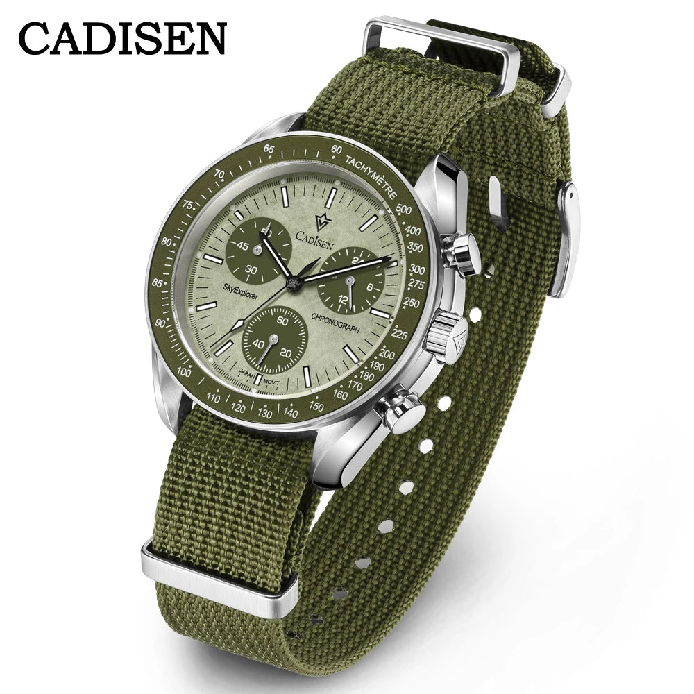 Cadisen Men's Luxury Chronograph Watch — Sapphire Crystal & Canvas Strap