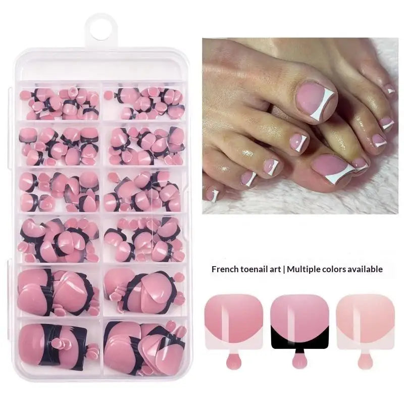 BMPEIC Nude Pink Press On Toenails — Glossy French Tip Square Design