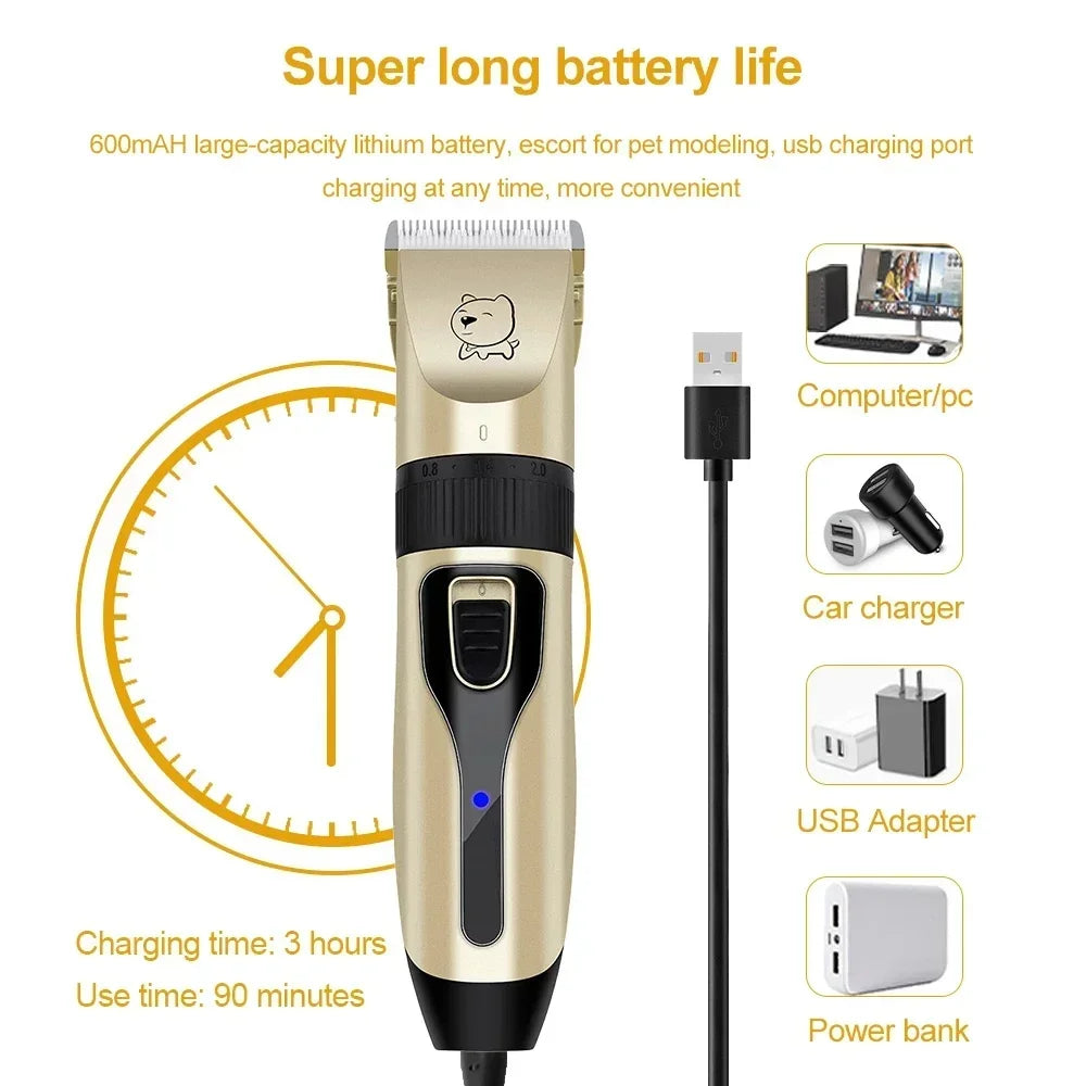 Professional Pet Hair Clipper — USB Rechargeable Grooming Trimmer, Gold
