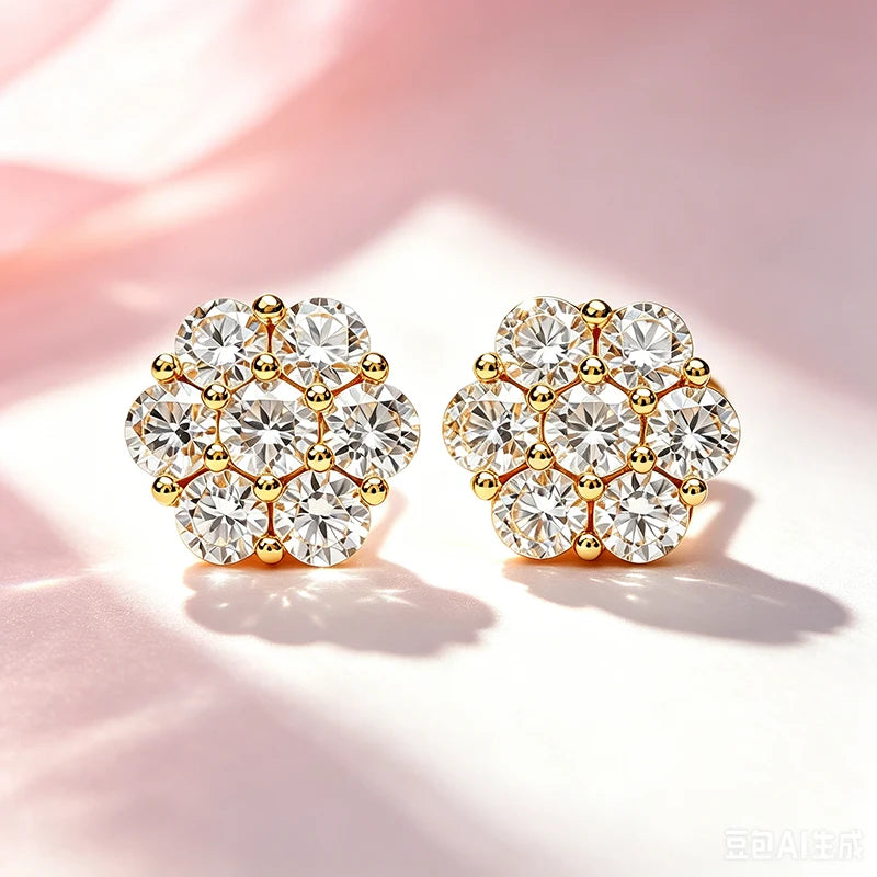AITERNITY Flower Moissanite Stud Earrings — D Color VVS1 Sterling Silver Jewelry