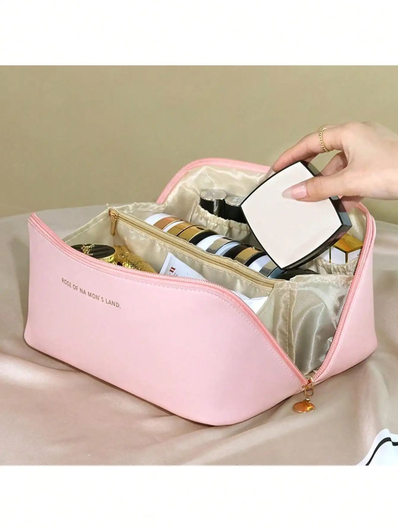 YHYEH Large Leather Cosmetic Bag — Elegant Makeup & Toiletry Organizer