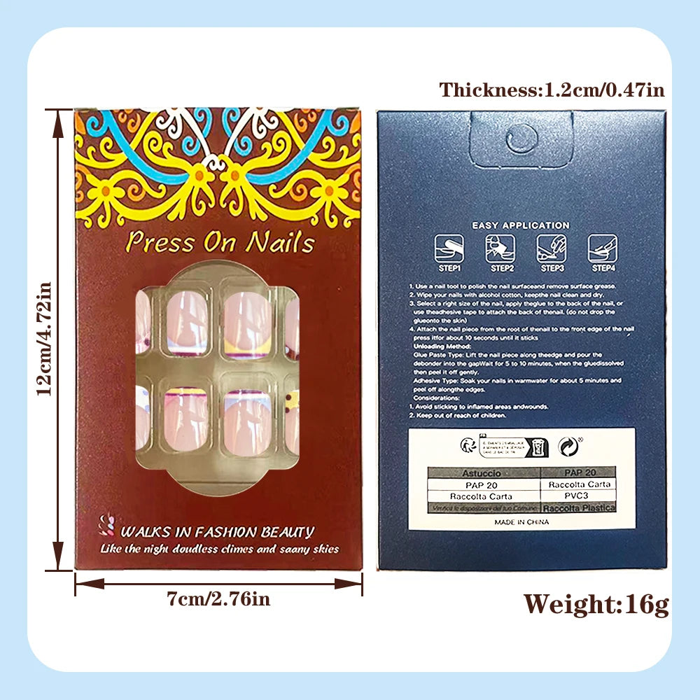 Nude French Press On Nails — Short Square Polka Dot & Stripe Set