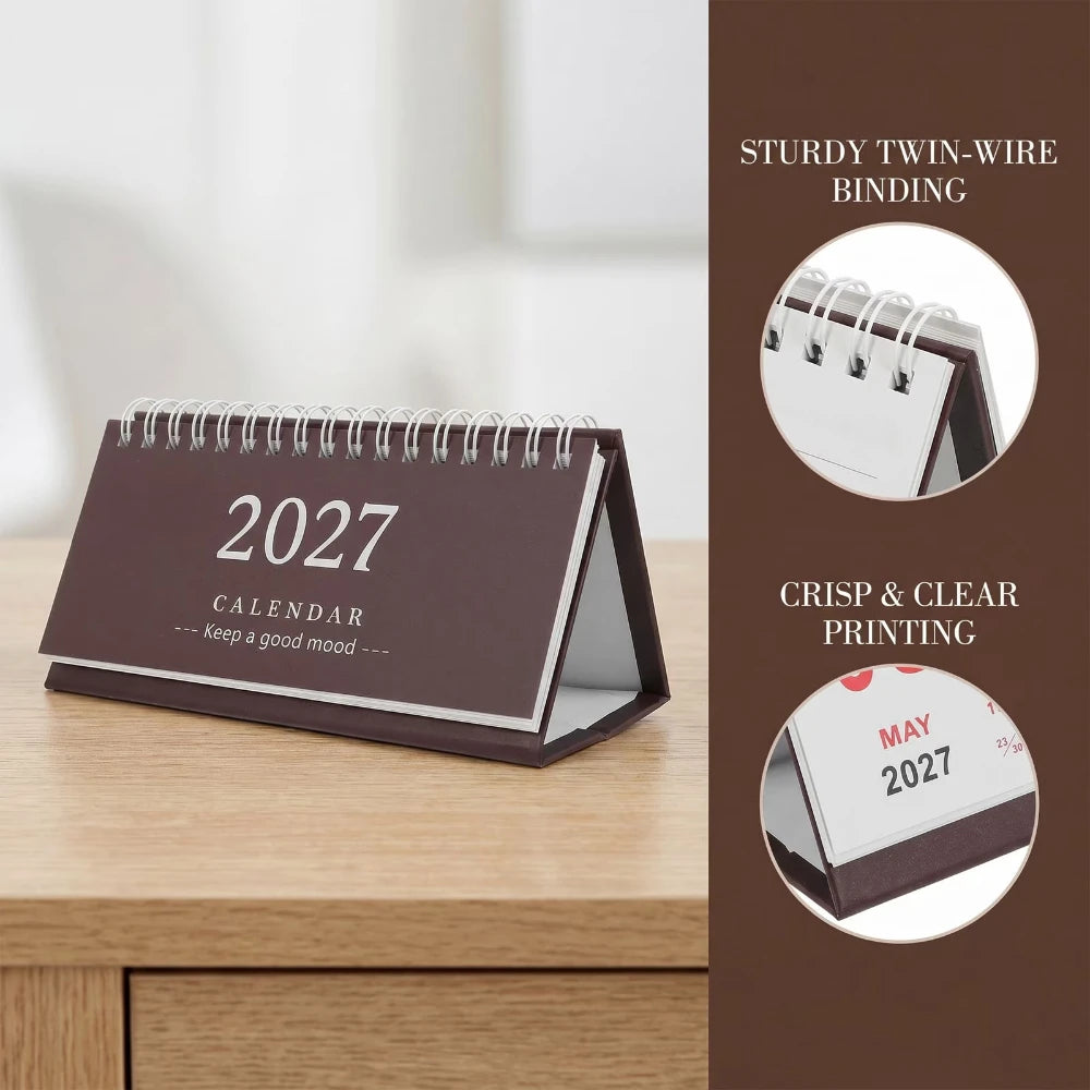 Mini Desktop Calendar — 18-Month Planner and Notepad, Compact Standing Design