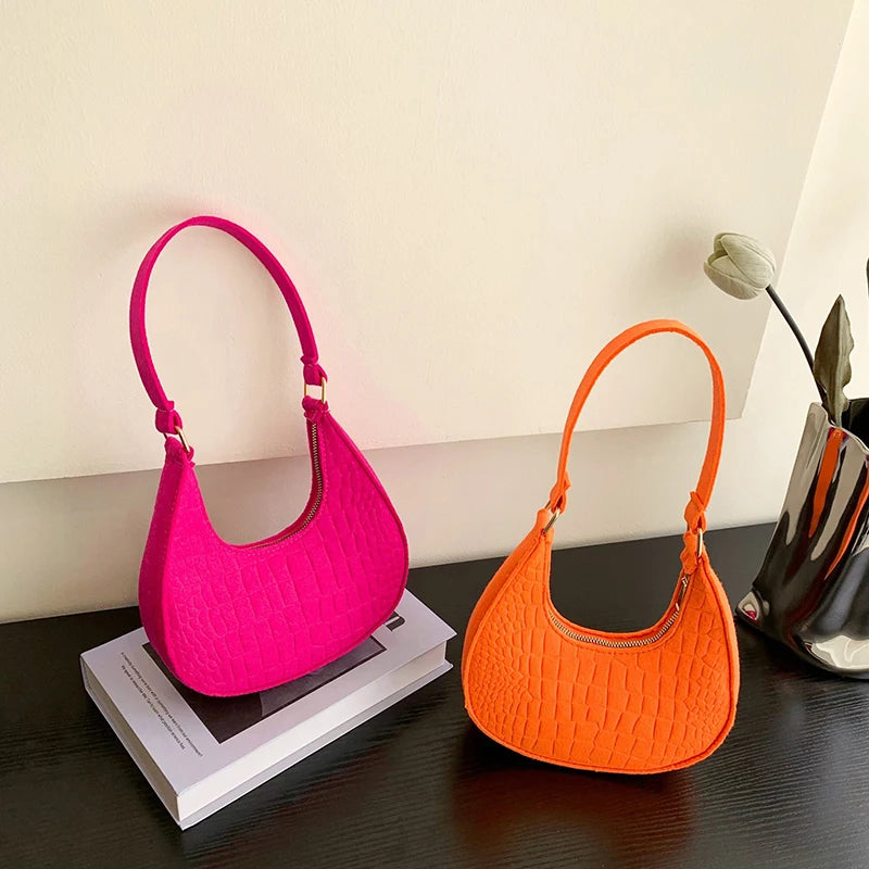 Women's Felt Shoulder Bag — Stylish Half Moon Handbag for Daily Use