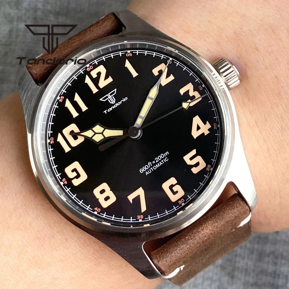 Tandorio Men's Automatic Dive Pilot Watch — 39mm Stainless Steel & Sapphire Crystal