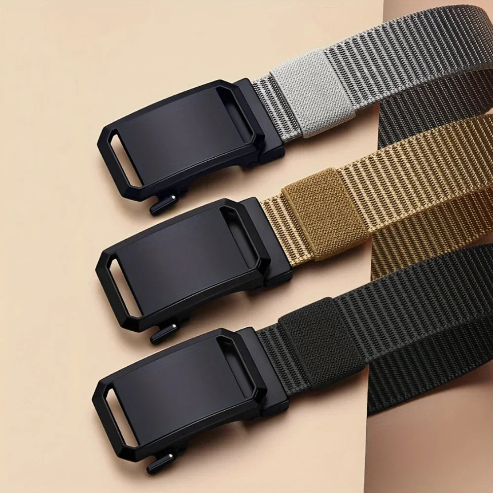 Men's Canvas Tactical Belt — Automatic Buckle for Workwear & Outdoor Use