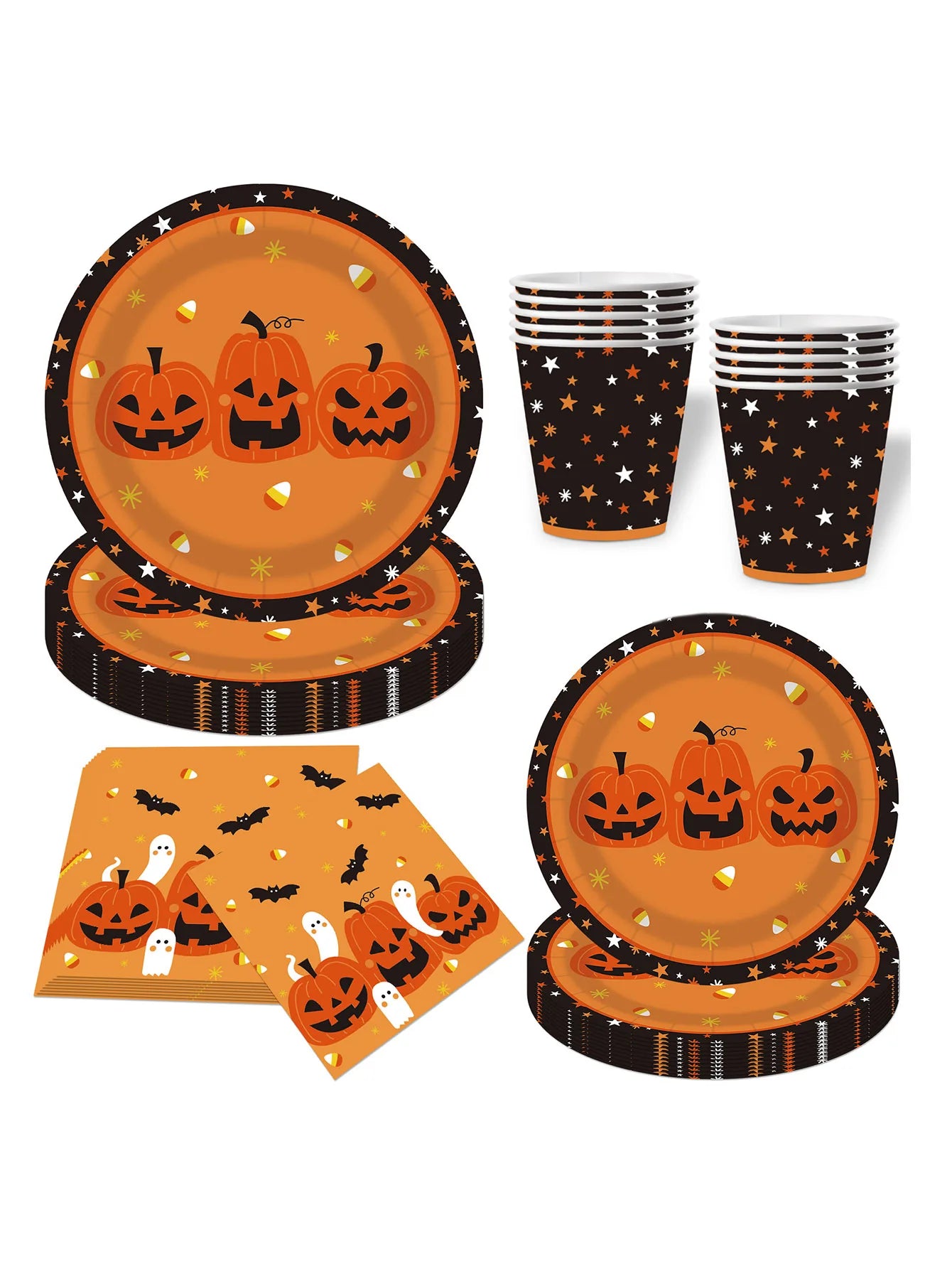 Halloween Tableware Set — Pumpkin and Ghost Print Party Supplies
