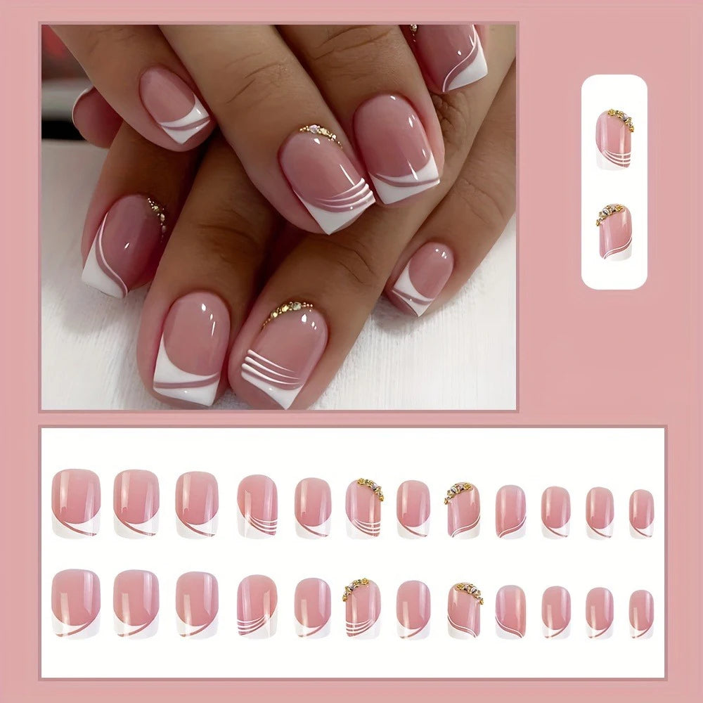 French Tip Press On Nails — Minimalist Square Full Cover Set