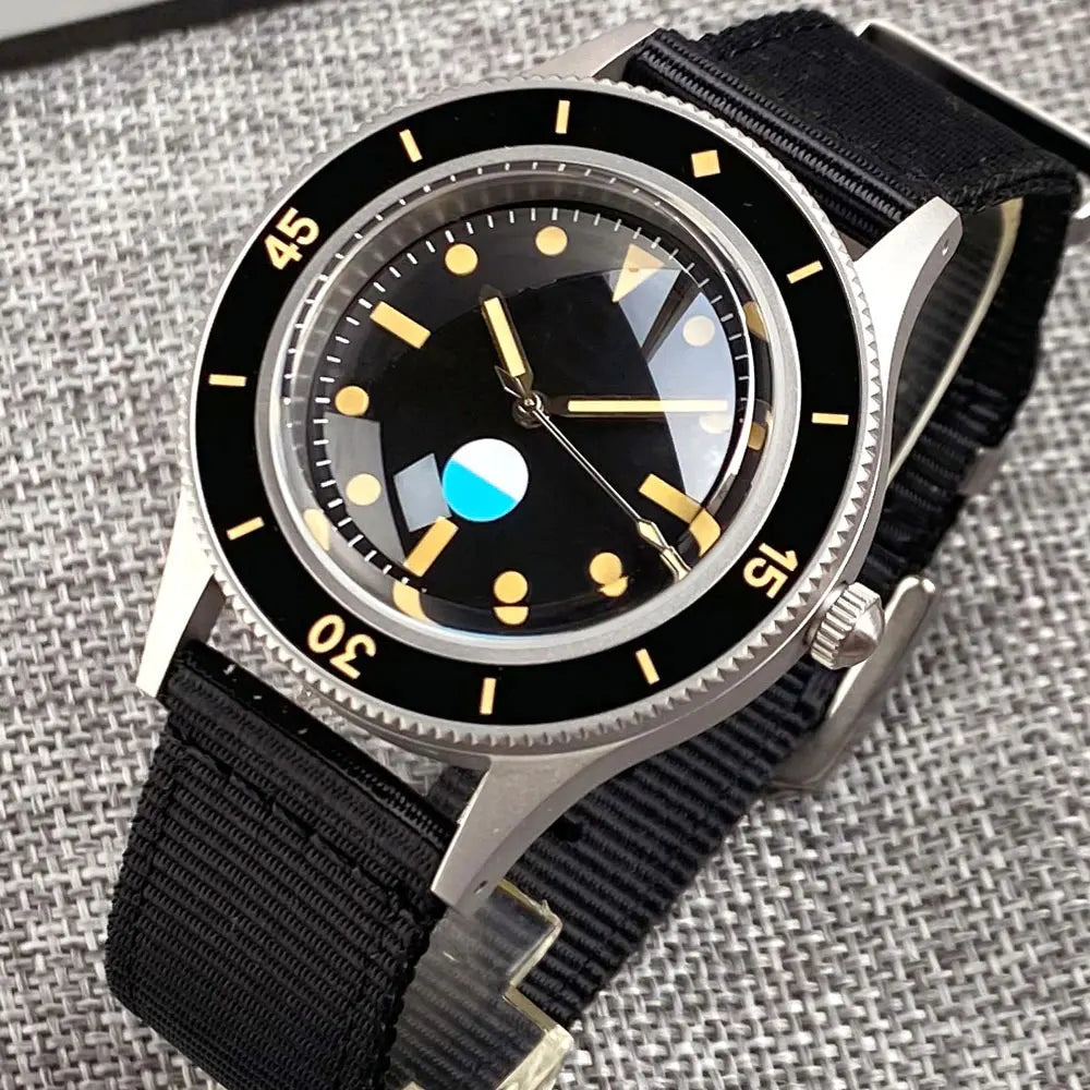 Tandorio Automatic Mechanical Diving Watch — Luminous Sapphire Glass, Black Dial
