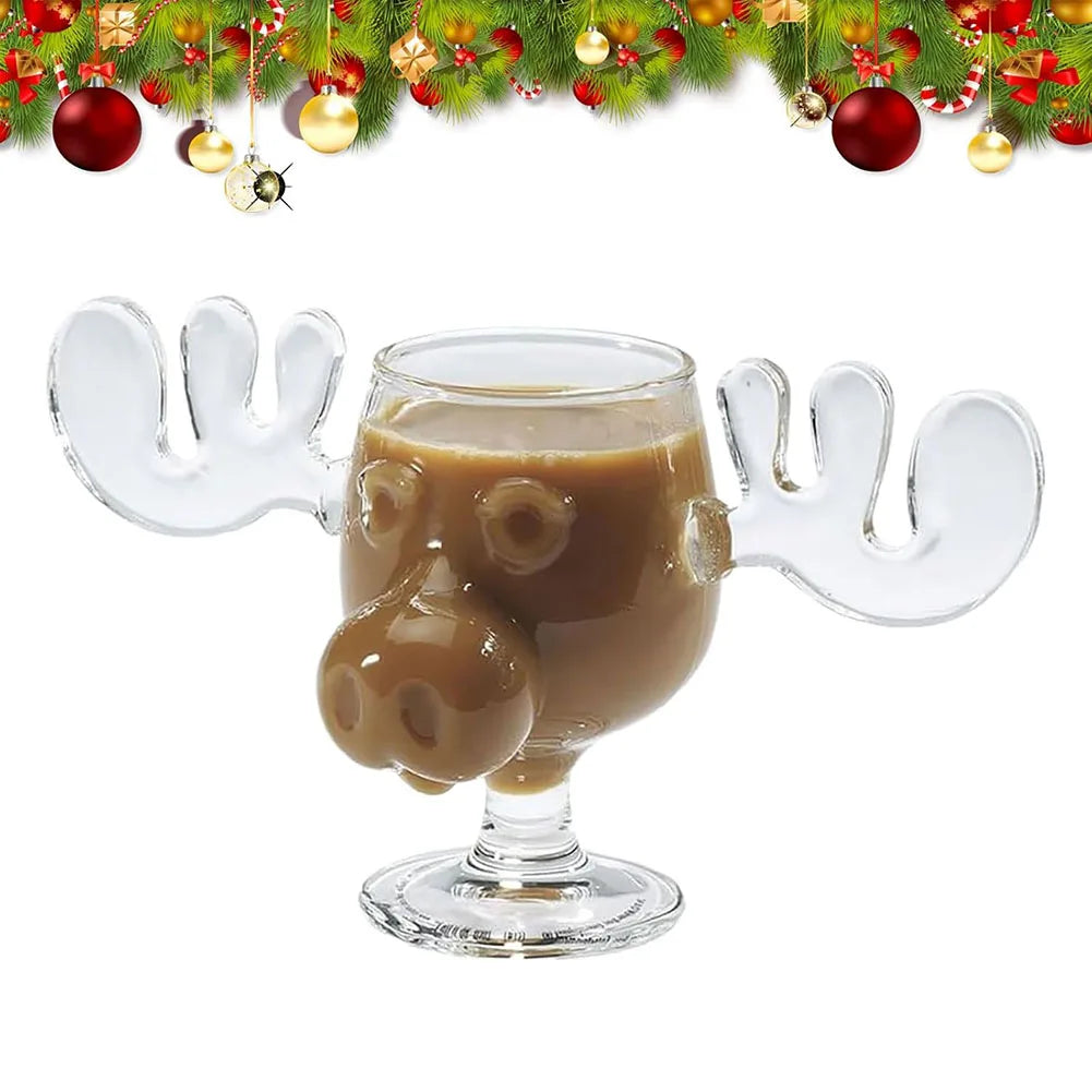 APWIKOGER Christmas Elk Glass Cup — Festive Reindeer Head Drinkware