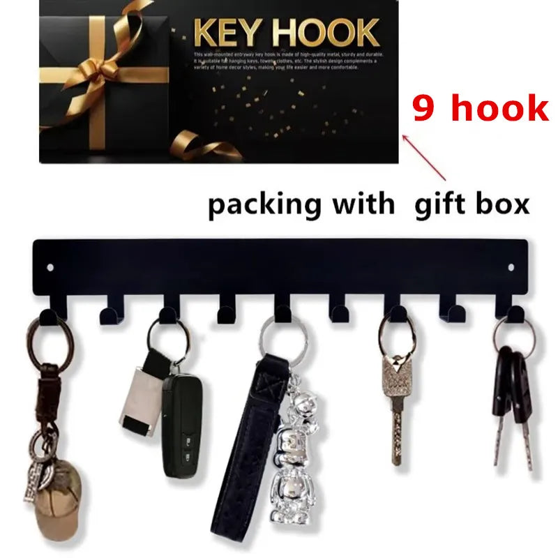 Minimalist Matte Black Key Holder — Wall Mounted Organizer with Hooks