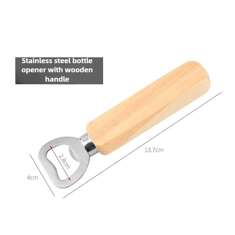 Stainless Steel and Wood Bottle Opener — Durable Manual Kitchen Tool