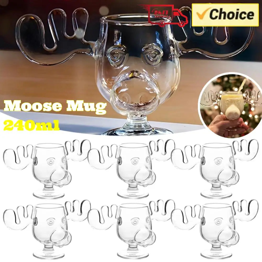 APWIKOGER Christmas Elk Glass Cup — Festive Reindeer Head Drinkware
