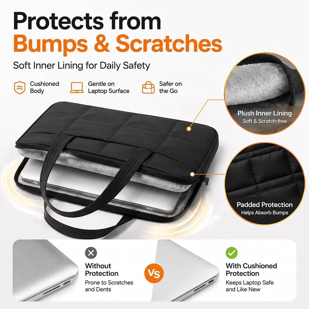 Minimalist Quilted Laptop Bag — Protective Shoulder Tote for 15.6 Inch Devices