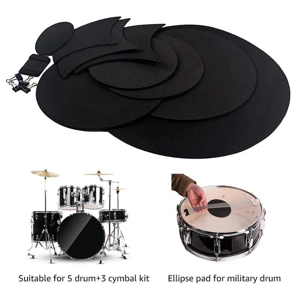 14-Piece Drum Mute Pad Set — Sound Dampening Practice Kit for Percussion