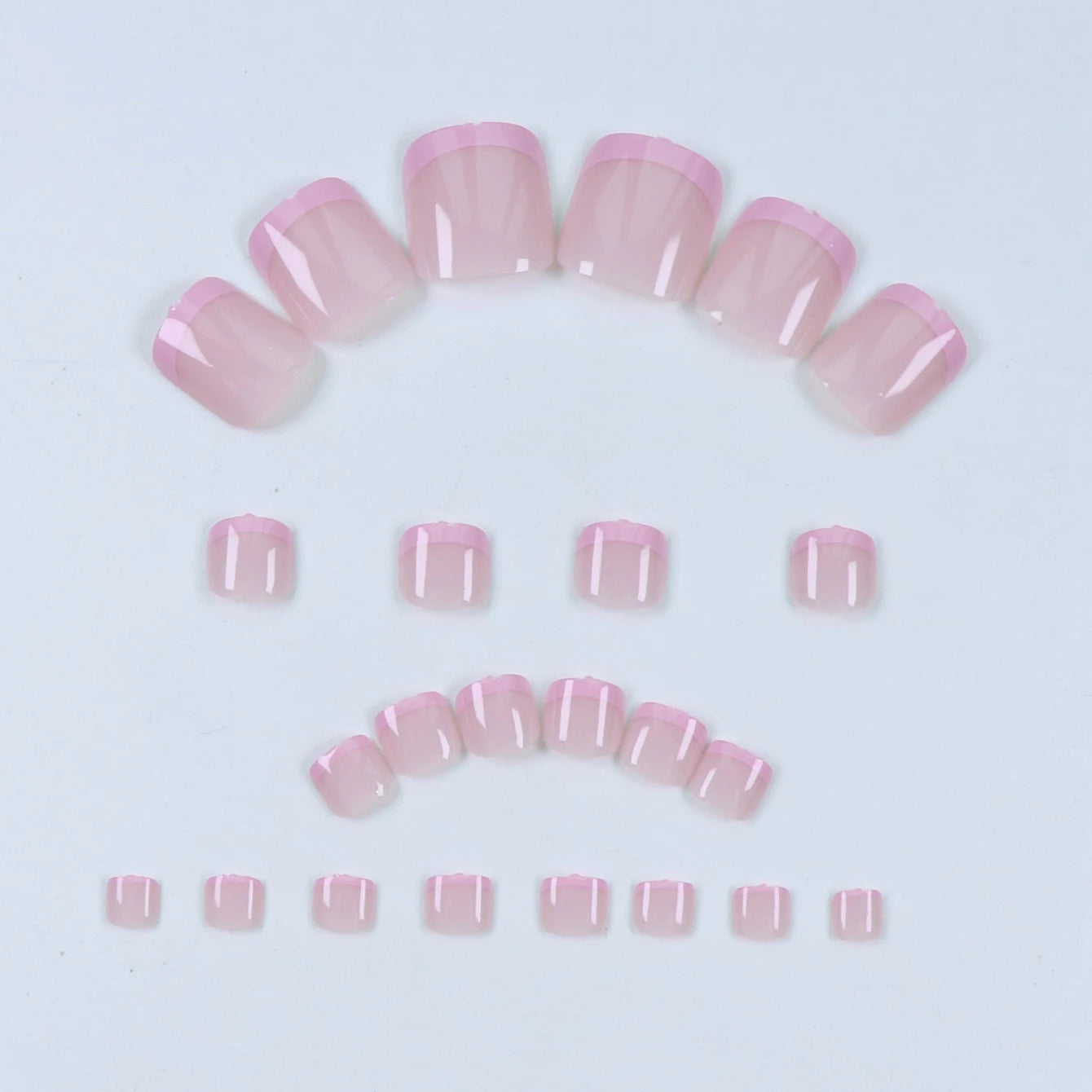 96-Piece French Tip Press On Toenails — Square Acrylic Artificial Nail Set