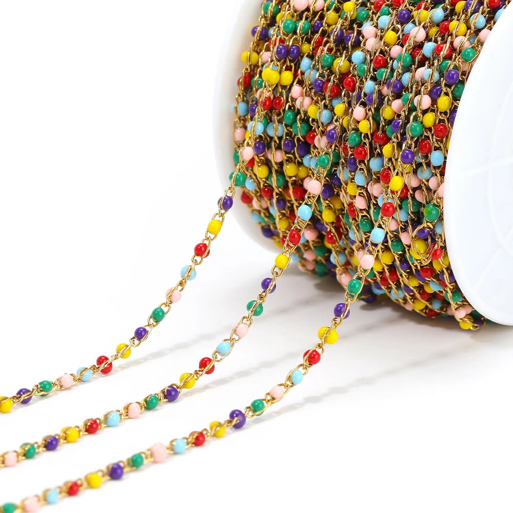 Semitree Enamel Twisted Bead Chain — 1 Meter Stainless Steel Jewelry Wire