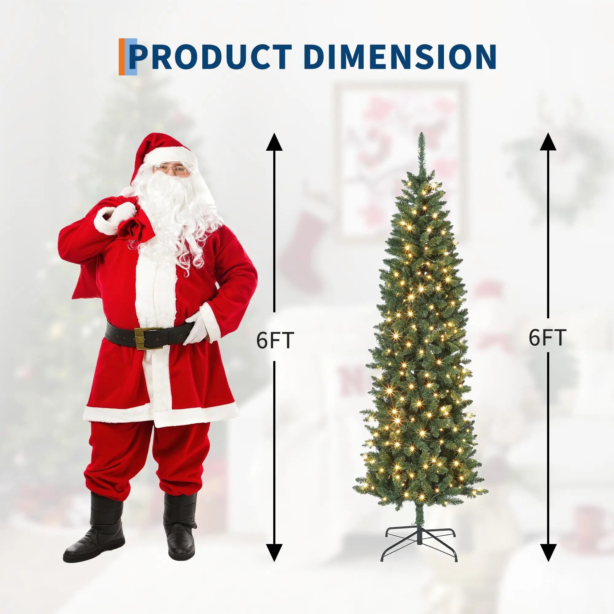 6FT Slim Pre-Lit Flocked Christmas Tree — Space-Saving Holiday Decor