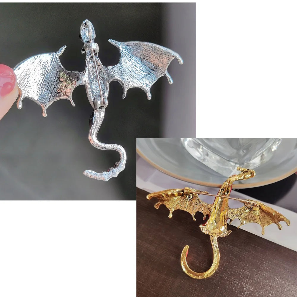Cartoon Dragon Enamel Pin — Crystal Inset Metal Brooch Jewelry