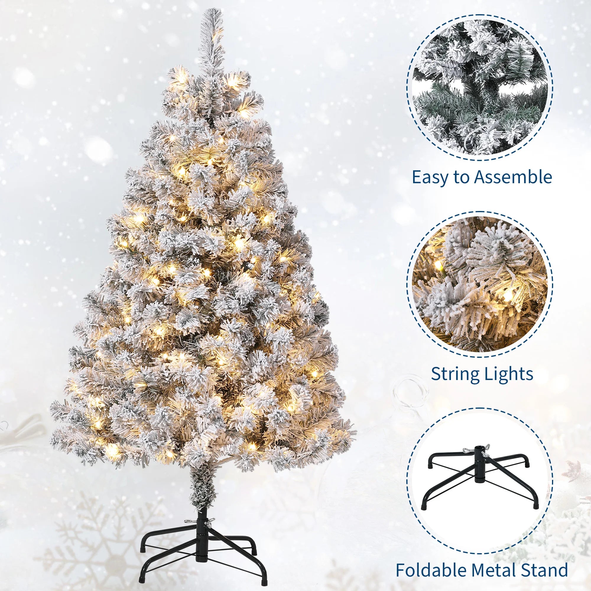 GAOMON 6FT Pre-Lit Snow Flocked Christmas Tree — Warm White LED Holiday Decor