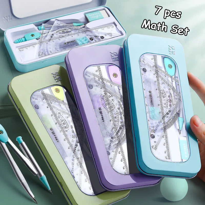 7-Piece Mathematical Ruler Set — Multi-Function Geometry Drawing Tools