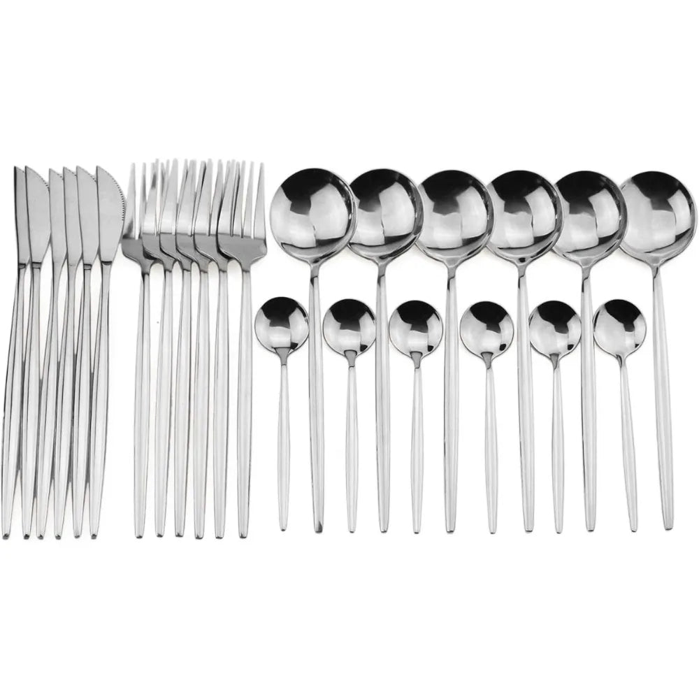 FEB.WIND 24-Piece Stainless Steel Flatware Set — Elegant Dining Tableware Kit
