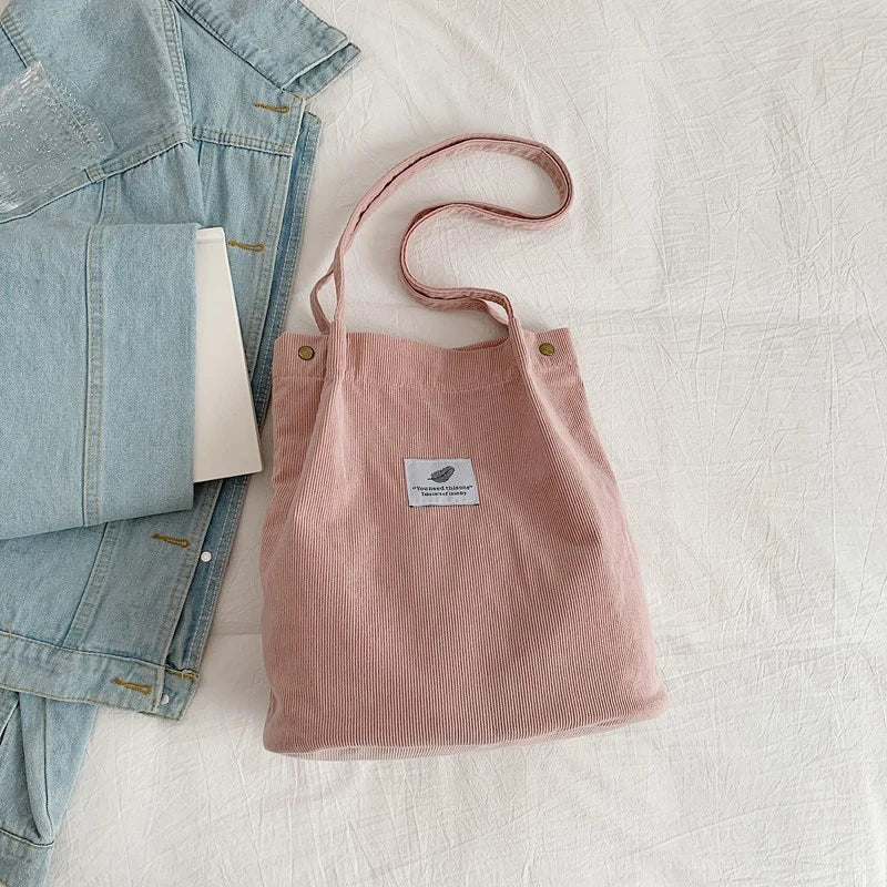 Yogodlns Corduroy Shoulder Bag — Large Capacity Casual Tote for Travel
