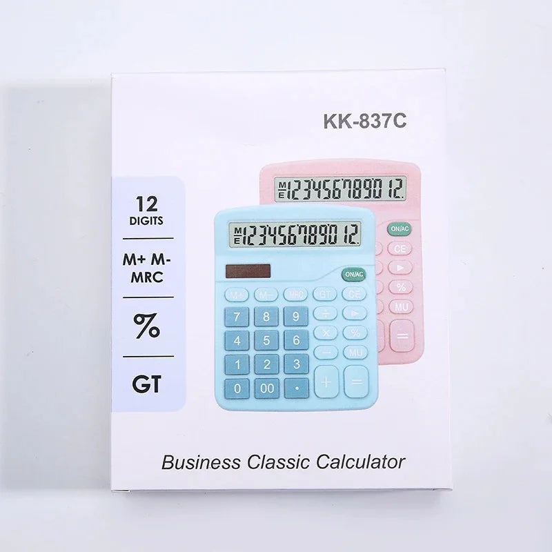 12-Digit Electronic Solar Calculator — Dual Power Supply for Office & School