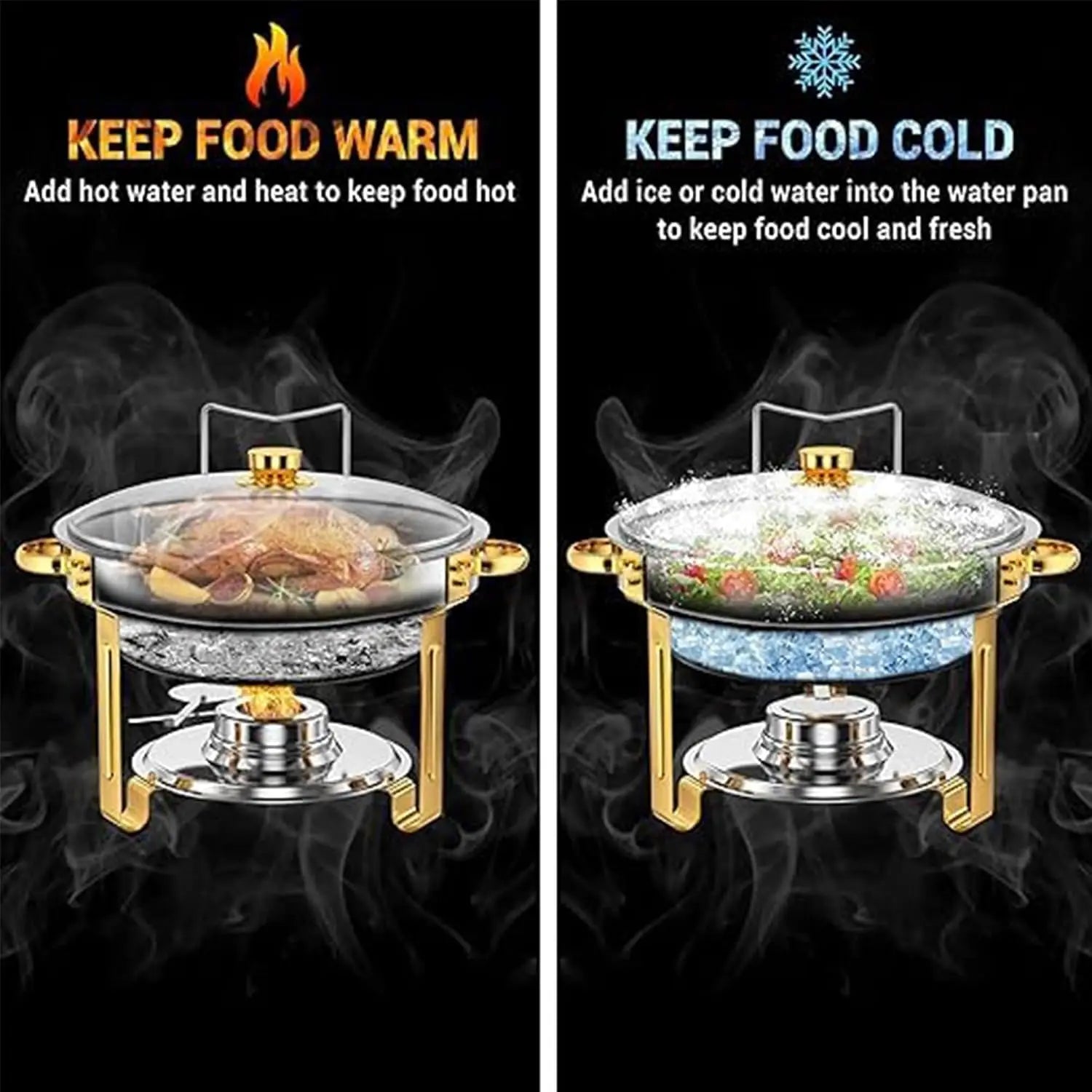 Stainless Steel Chafing Dish Set — Luxury Buffet Food Warmer with Glass Lid