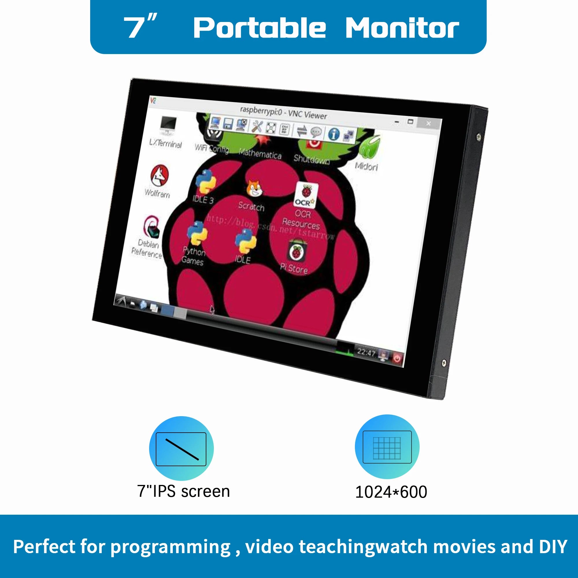 IHANFO 7 Inch Portable Monitor — IPS LCD Display for PC and Mini Computers