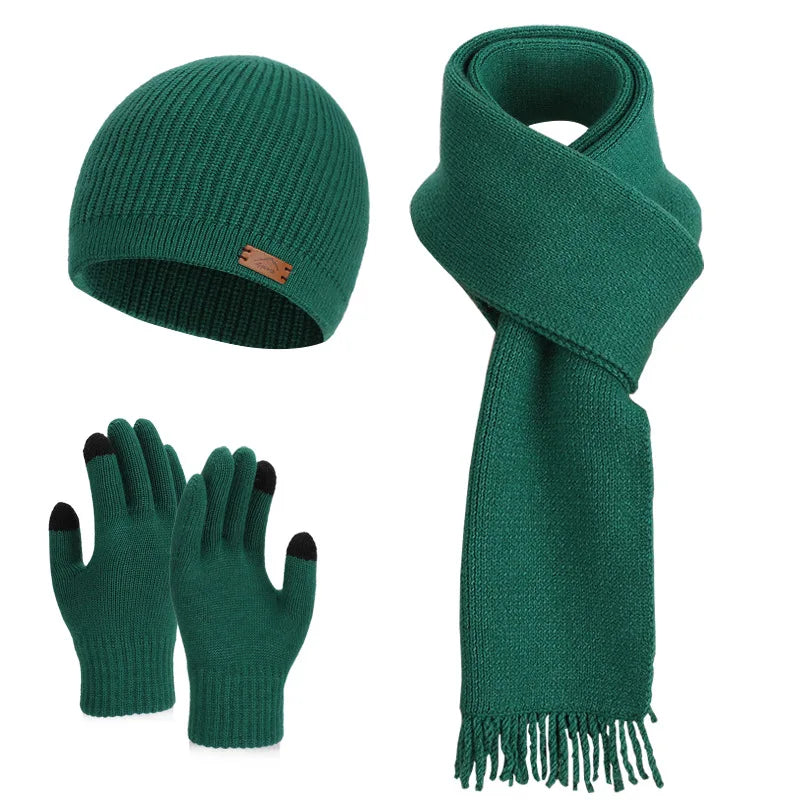 KINIJA Women's Winter Knit Set — Warm Plush Hat, Scarf & Gloves