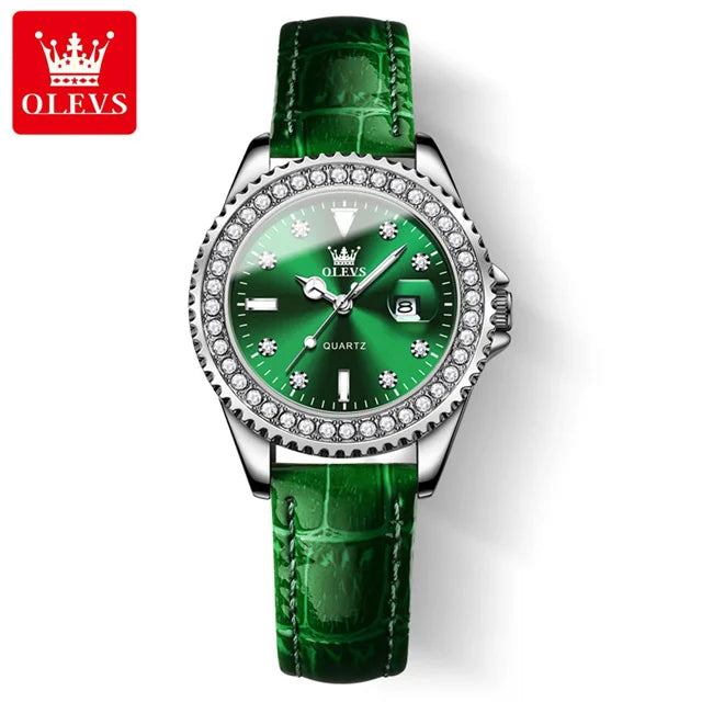 OLEVS Diamond Dial Quartz Watch — Elegant Stainless Steel Ladies Wristwatch