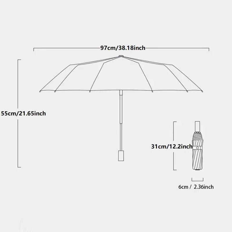 Automatic Three-Fold Umbrella — Windproof UV Protection with Black Coating