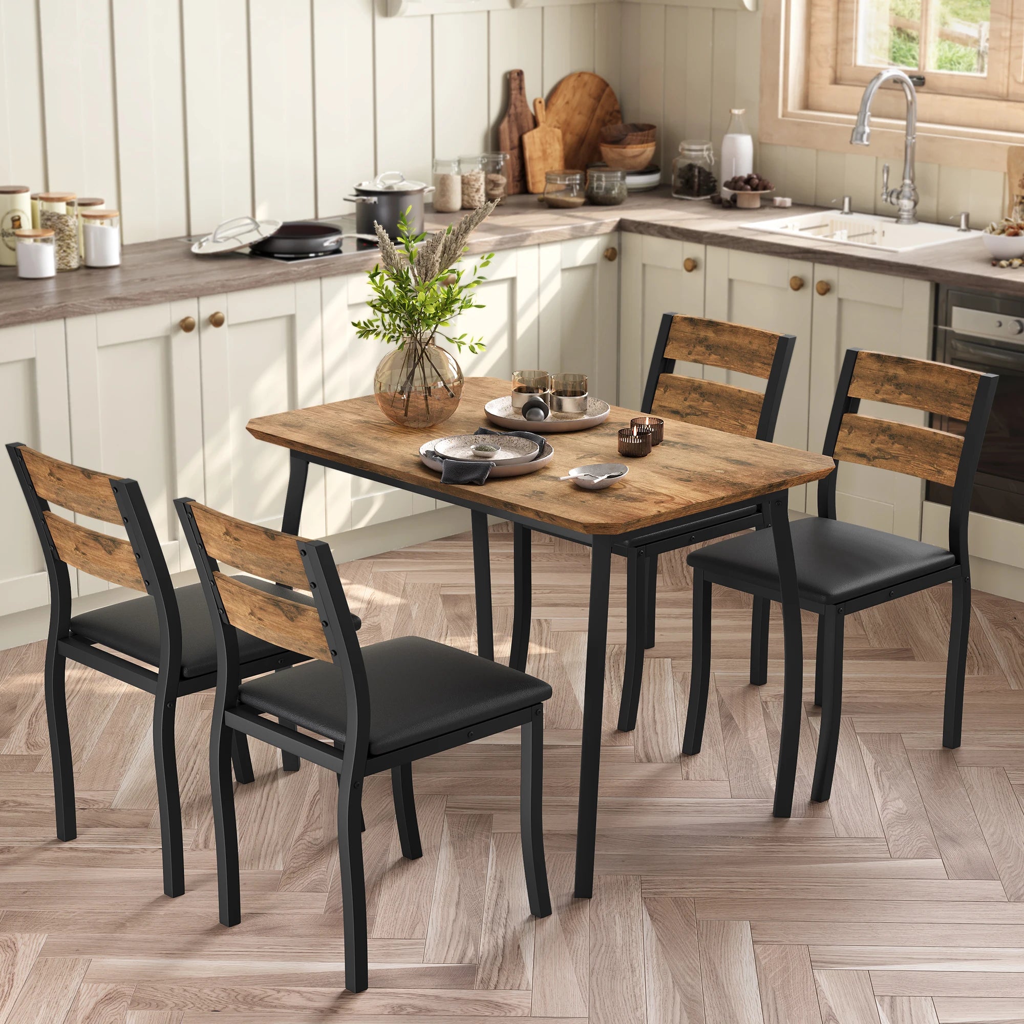 EliteZ 5-Piece Square Dining Table Set — Compact Farmhouse Design for Small Spaces
