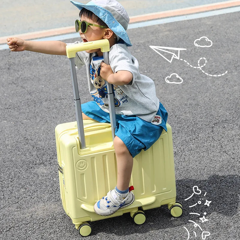 Kids Rideable Rolling Suitcase — Portable Carry On Luggage with Password Lock