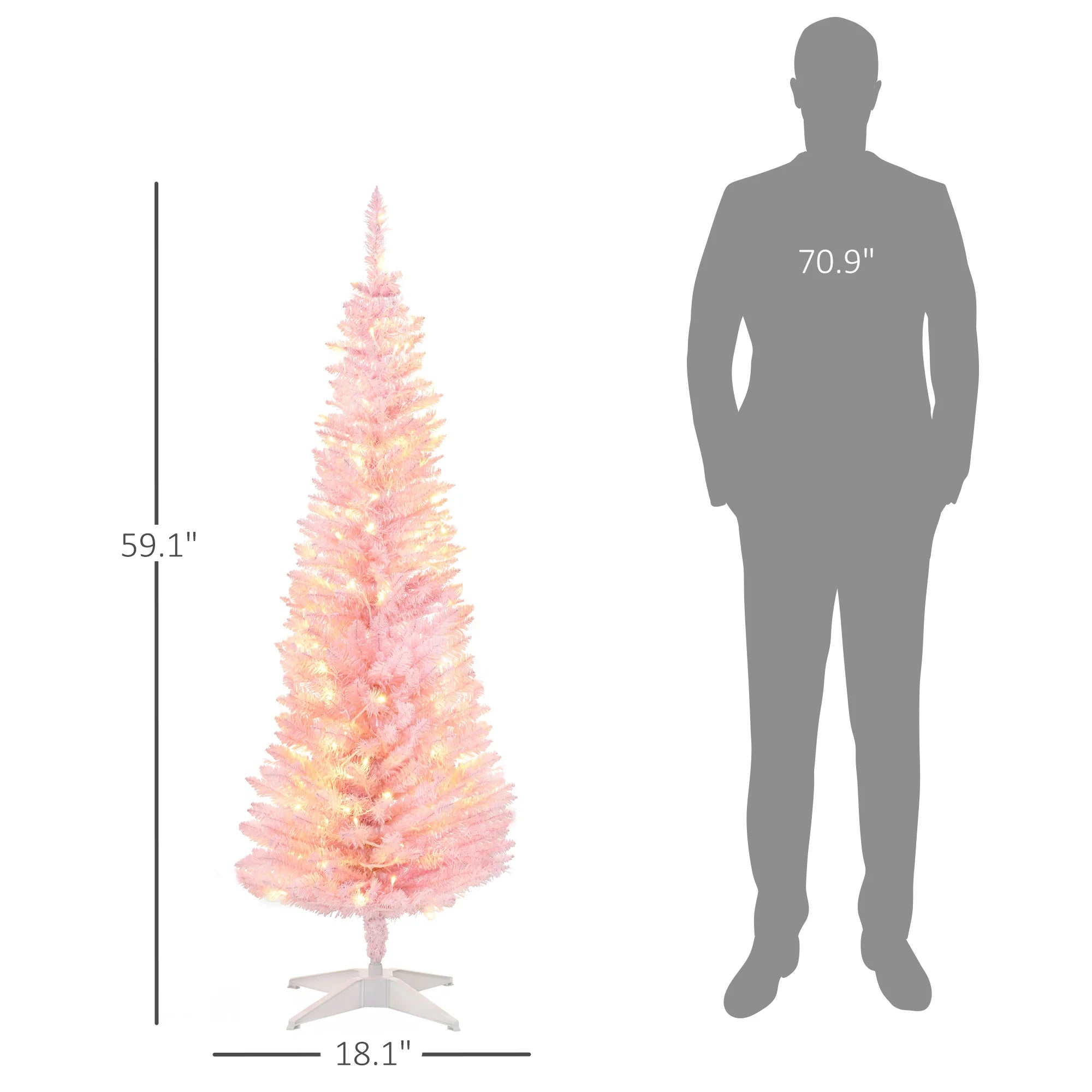 HOMCOM 5' Pink Artificial Christmas Tree — Prelit with Warm White LED Lights