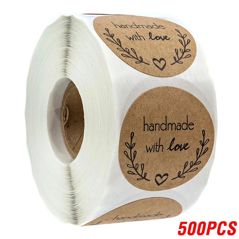 Vintage Kraft Paper Stickers — Handmade With Love Adhesive Labels