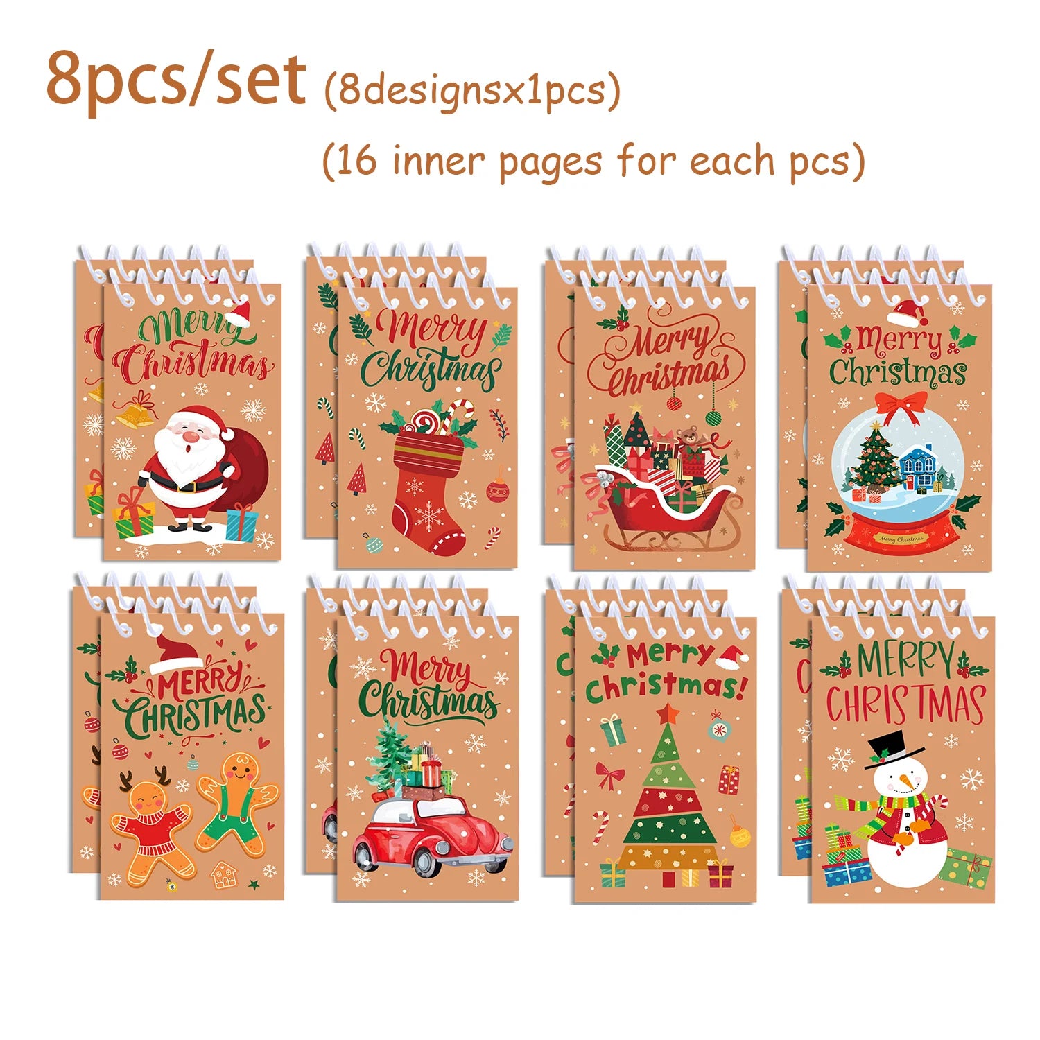Christmas Spiral Pocket Notebook — Mini Portable Memo Pad Set