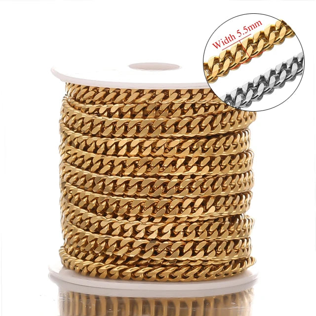 Stainless Steel Jewelry Chain — 1M Gold or Steel Link Chain for DIY Crafts