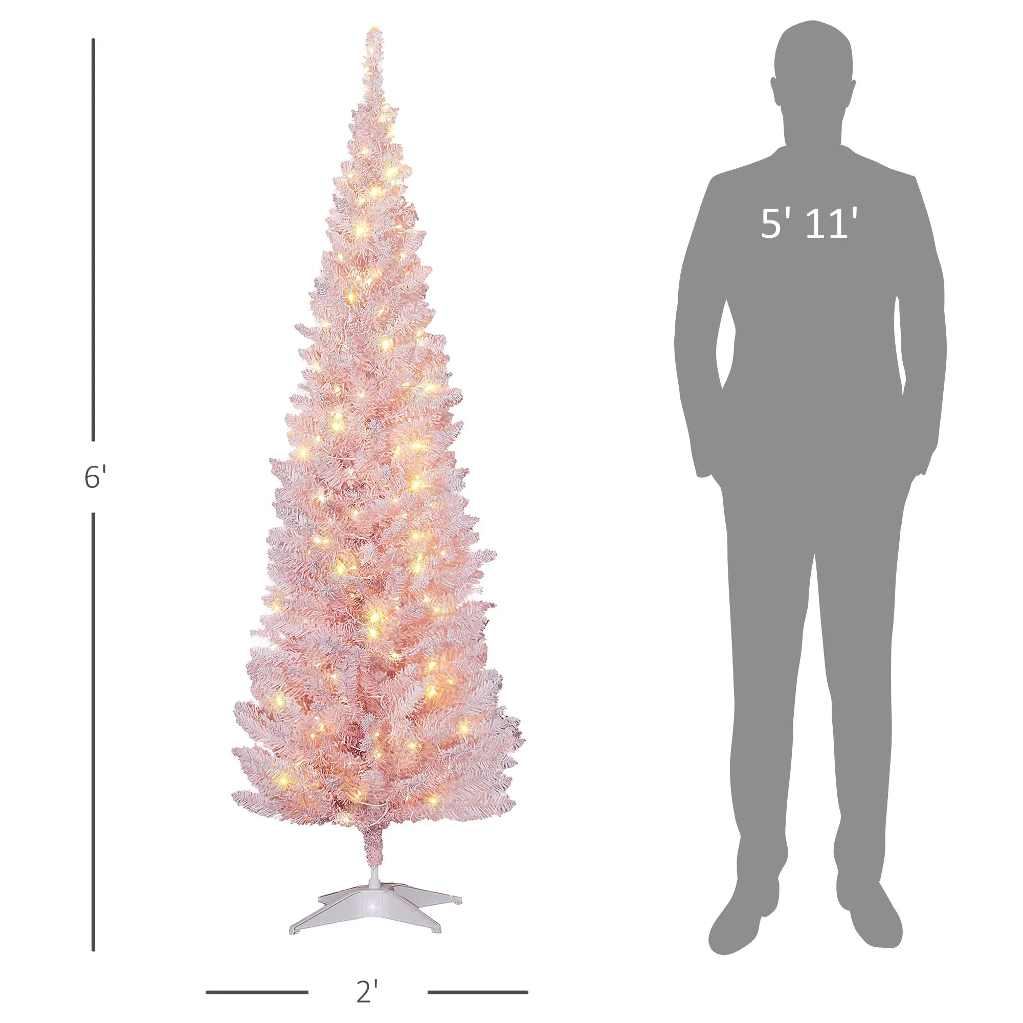 HOMCOM 6ft Pink Artificial Christmas Tree — Prelit with Warm White LEDs