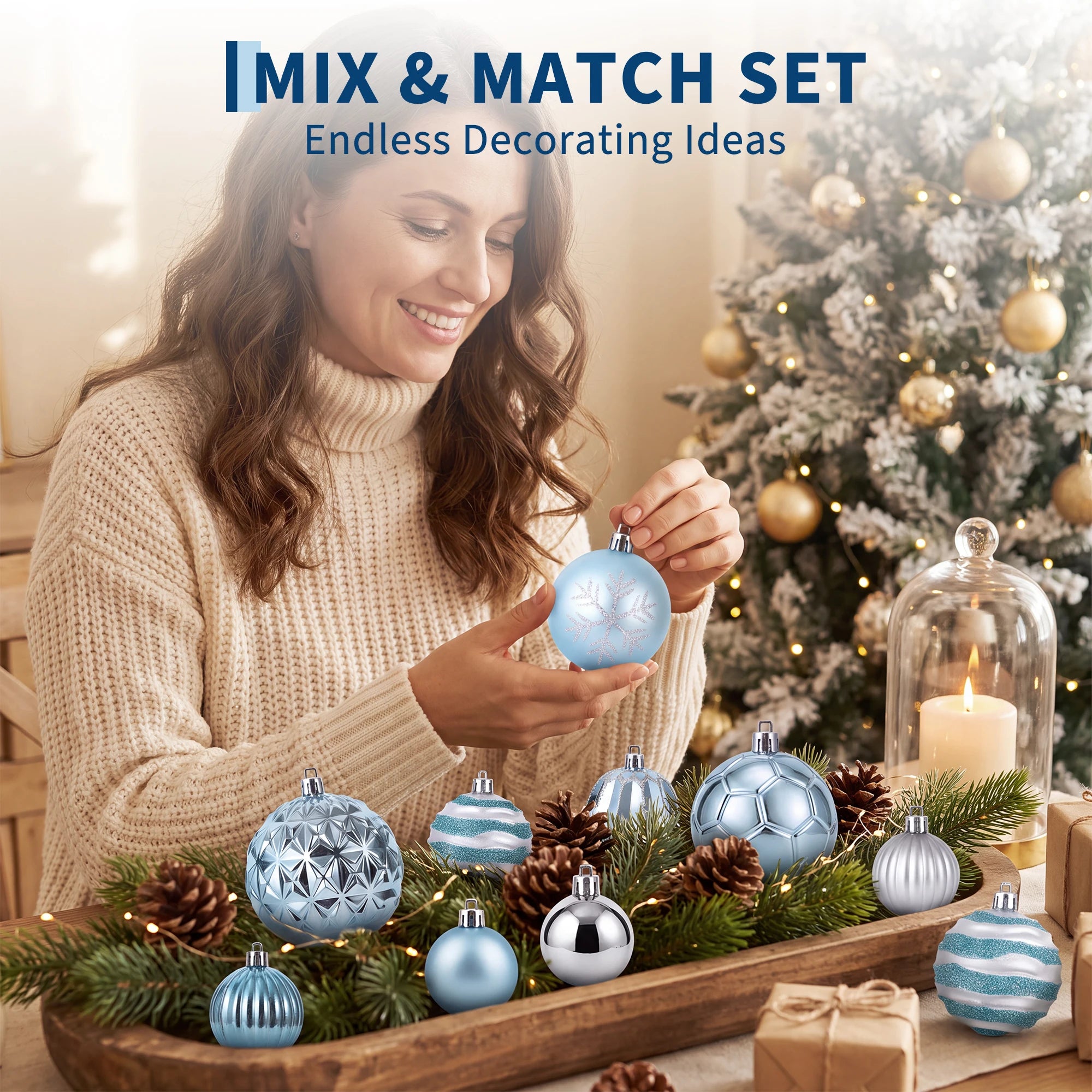 Shatterproof Christmas Ball Ornaments — 12-Piece Light Blue Bauble Set