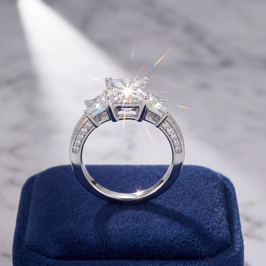LYEE CYEE Princess Cut Moissanite Ring — Three Stone S925 Silver Wedding Band