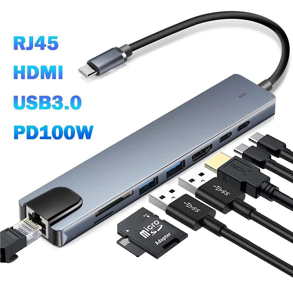FEIWIMI 8-in-1 USB C Docking Station — Multi-Port Hub with 4K HDMI & PD Charging