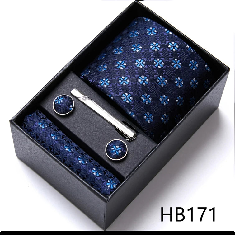 VanGise Men's Necktie Set — Business Tie, Cufflinks, and Pocket Square Kit