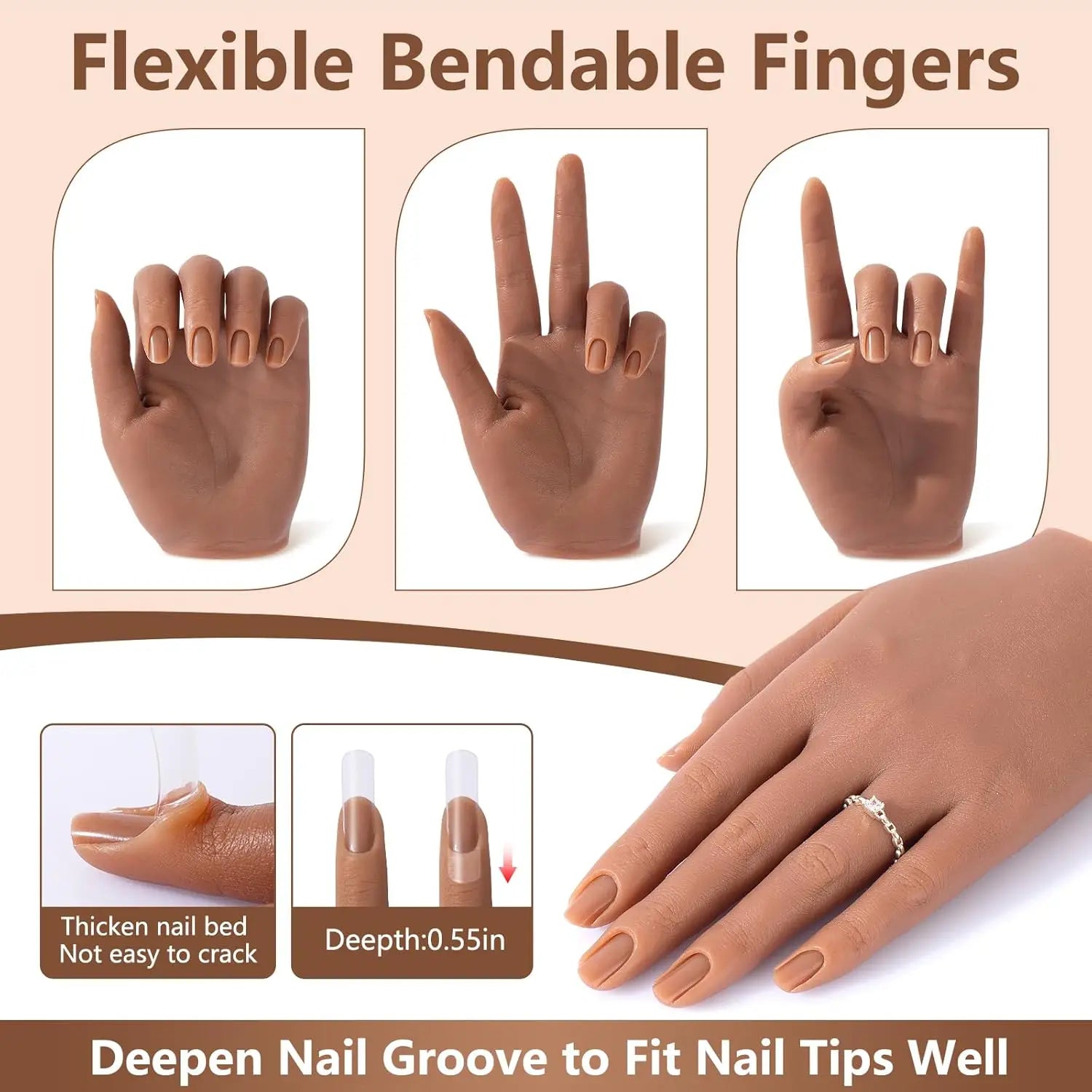 Zishine Nail Practice Hand Model — Realistic Silicone Mannequin with Stand