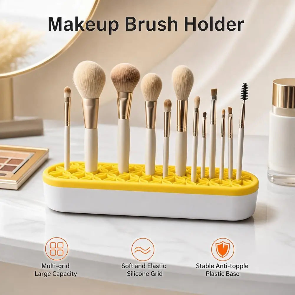 Makeup Brush Organizer Holder — Multi-Grid Desktop Cosmetic Storage Stand