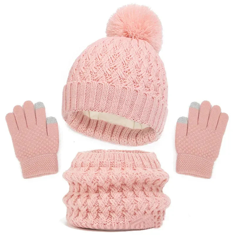 Kids Knitted Winter Accessory Set — Warm Hat, Scarf, and Gloves 3-Piece Kit