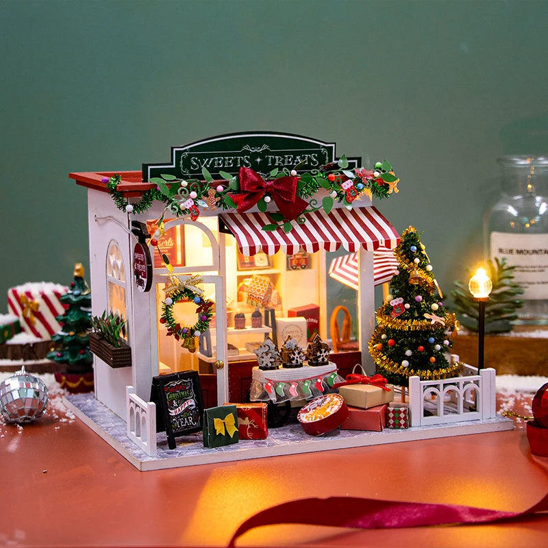 zuuton DIY Miniature Dollhouse Kit — Wooden Building Set with LED Lights