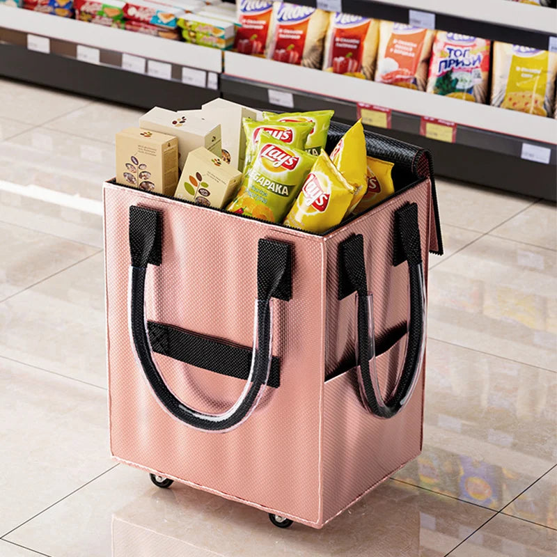 Rolling Grocery Shopping Bag — Foldable Reusable Tote with Wheels