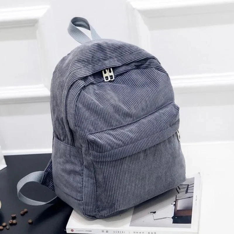 Corduroy Zipper Backpack — Versatile Collegiate Style for Women